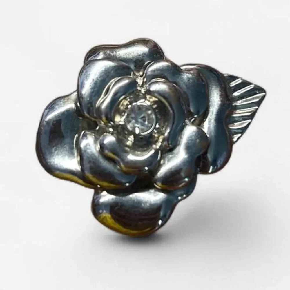 Oversized Silver Rose Stretch Ring